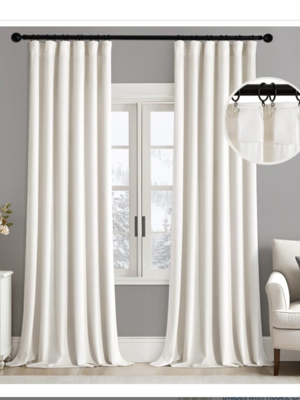 MIULEE Ivory Velvet Curtains, 96" long